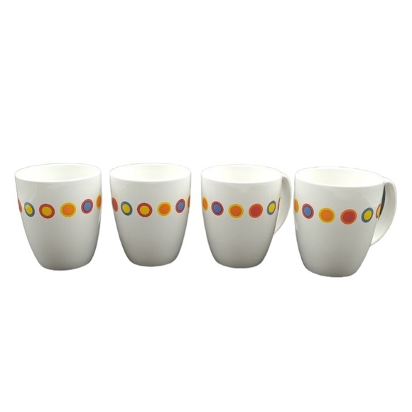 Corelle Hot Dots Coffee Mug Tea Cup Four White Stoneware Multi Color Polka Dots - Picture 2 of 5
